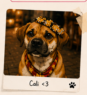 Cali mit Blumenkranz