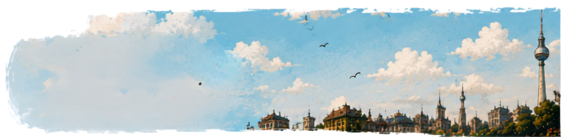 Aquarell-Himmel über den Dächern von Friedrichshain mit Fernsehturm
