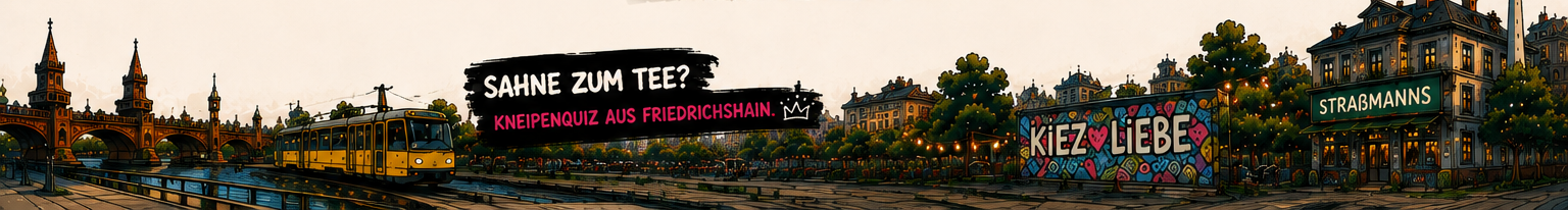 Abendliche Friedrichshain-Skyline: Sahne zum Tee? Kneipenquiz aus Friedrichshain.